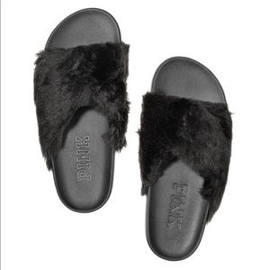 Pink Victoria Secret | Faux Fur Crisscross Slides